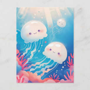 Carte Postale Couple de méduses blanches dans un récif corallien