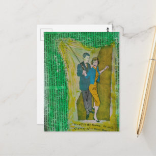 Carte Postale Couple de pêche de collage d'époque des années 193