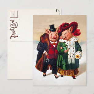 Carte postale Couple de porc victorienne
