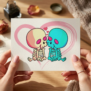 Carte Postale Couple de squelettes romantiques s'embrassant dans