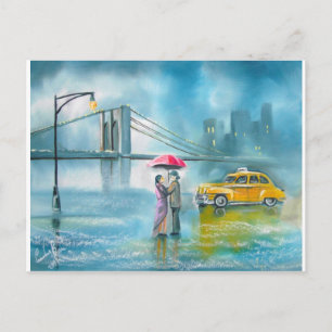 Carte Postale Couple de taxi jaune pluie jour couple romantique