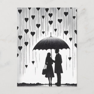 Carte Postale Couple debout sous parapluie, pluie en forme de co
