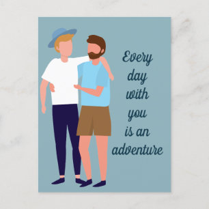 Carte Postale Couple d'hommes gays amoureux Anniversaire Citatio