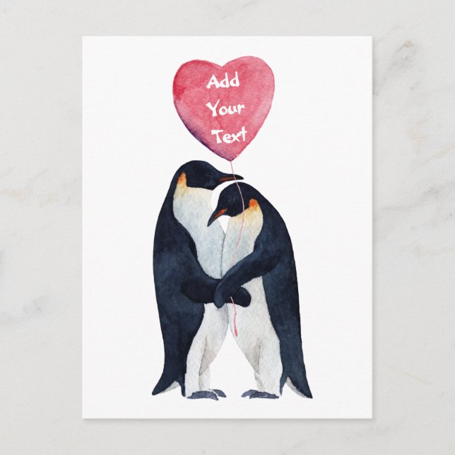 Carte Postale Couple Empereur Penguins Coeur Personnalisé (Devant)
