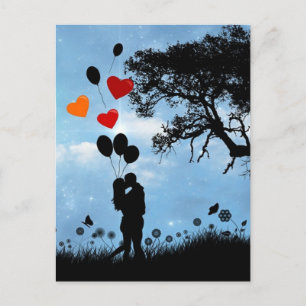 Carte Postale Couple en amour Silhouette et ballons
