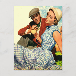 Carte Postale Couple en pique-nique, vintage, valentine