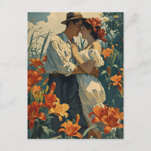 Carte Postale Couple en Vintage Lily Field : Beauté intemporelle