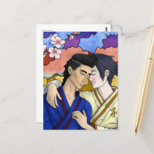 Carte Postale Couple Gay Dans Le Style De L'Art Japonais Ukiyo-e