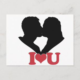 Carte Postale Couple Kisser Silhouette avec I ♥ U Texte