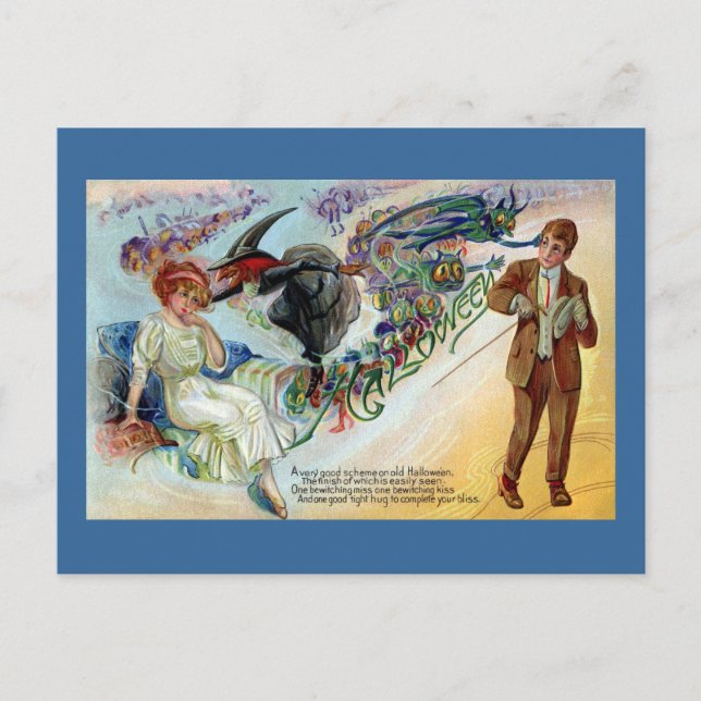 Carte Postale Couple mâché sur Hallowe'en Vintage (Devant)