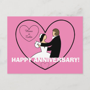 Carte Postale Couple mignon danser dans le coeur BONJOUR ANNIVER