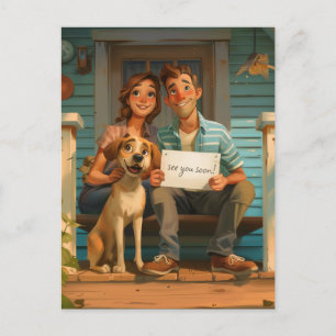 Carte Postale Couple mignon et son chien