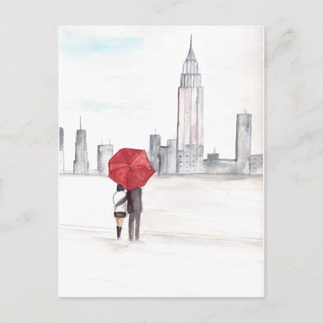 Carte Postale Couple parapluie rouge New York cool mariage tenda (Devant)
