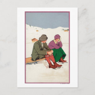 Carte Postale Couple prenant une pause patinage sur glace