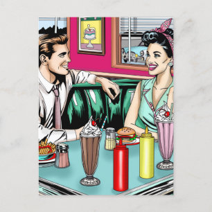 Carte Postale Couple rétro des années 1950 à Diner Blank