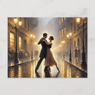 Carte Postale Couple romantique dansant sous la pluie