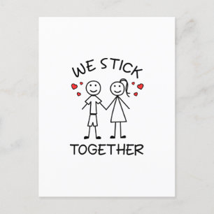 Carte Postale Couple Stick Figure Stickman Saint-Valentin Amour 