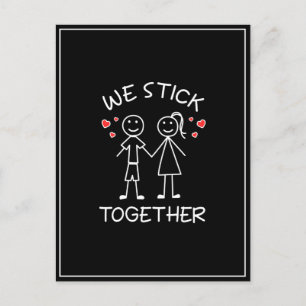 Carte Postale Couple Stick Figure Stickman Saint-Valentin Amour 