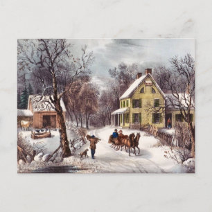 Carte Postale Couple sur traîneau tiré par le cheval