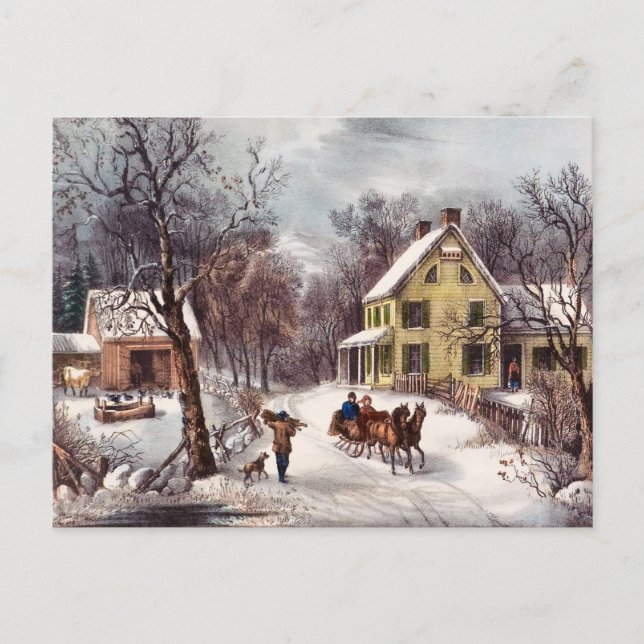 Carte Postale Couple sur traîneau tiré par le cheval (Devant)