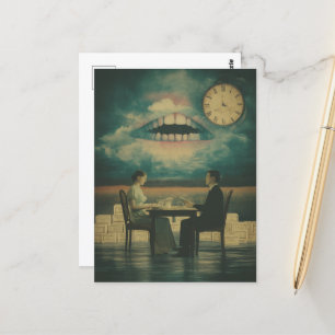 Carte Postale Couple surréaliste à un rendez-vous avec la bouche
