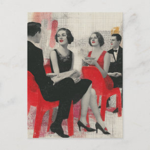 Carte Postale Couples rétro assis en chaises rouges