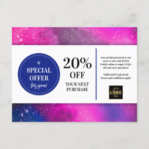 Carte Postale Coupon Aquarelle Magenta Rose Perdu Remise