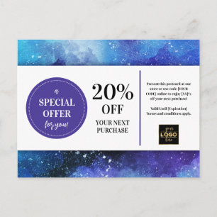 Carte Postale Coupon bleu violet débrayé Rabais