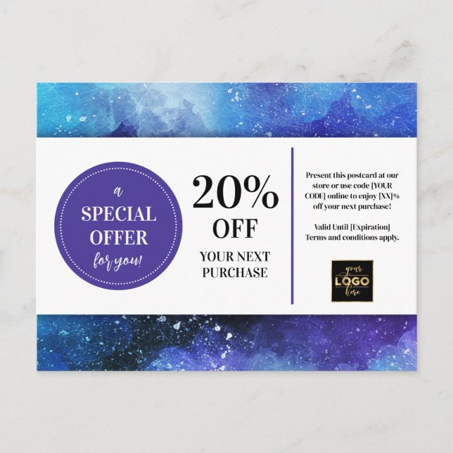 Carte Postale Coupon bleu violet débrayé Rabais (Devant)