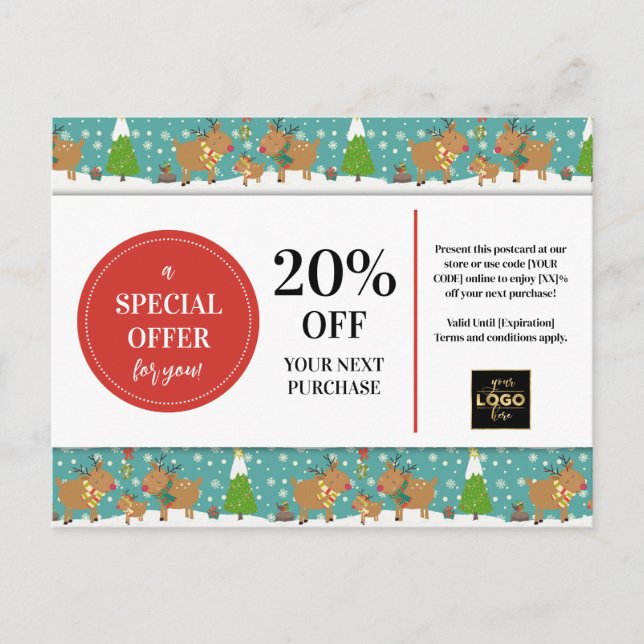 Carte Postale Coupon Coupon sur mesure pour les rennes de Noël (Devant)