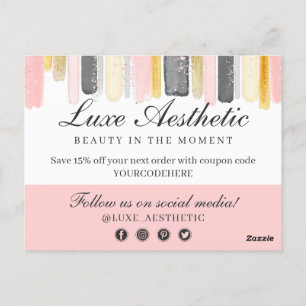 Carte Postale Coupon de peinture rose Merci et or