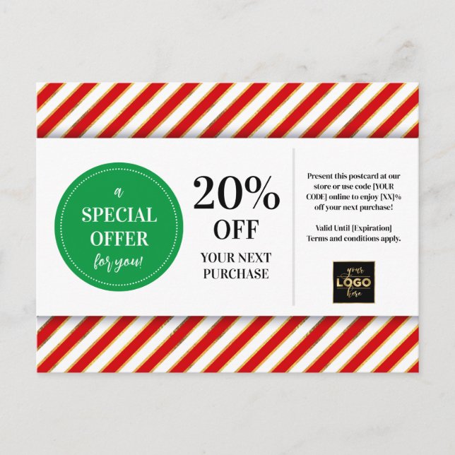 Carte Postale Coupon Rouge Vert Noël Remise (Devant)