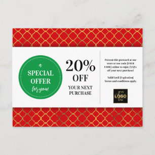 Carte Postale Coupon Rouge Vert Noël Remise