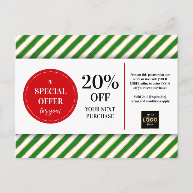 Carte Postale Coupon Rouge Vert Noël Remise (Devant)