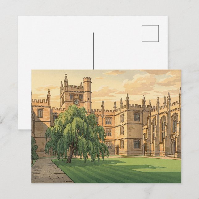 Carte Postale Cour intérieure de l'Université d'Oxford (Devant / Derrière)