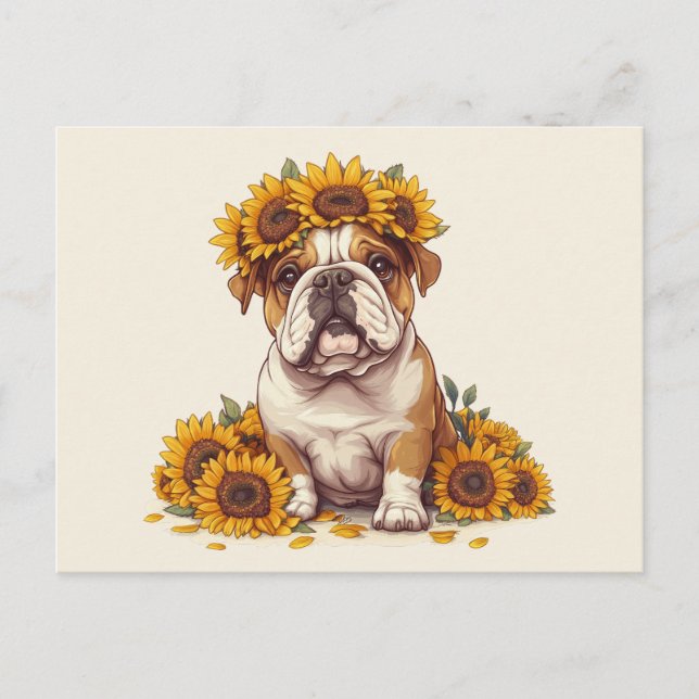 Carte Postale Couronne anglaise de tournesol de Bulldog (Devant)