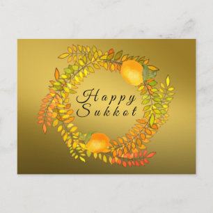Carte Postale Couronne de faux citrons et feuilles dorés pour Su