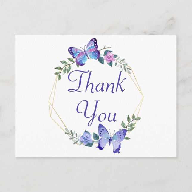 Carte Postale Couronne de fleurs de remerciement papillon bleu p (Devant)