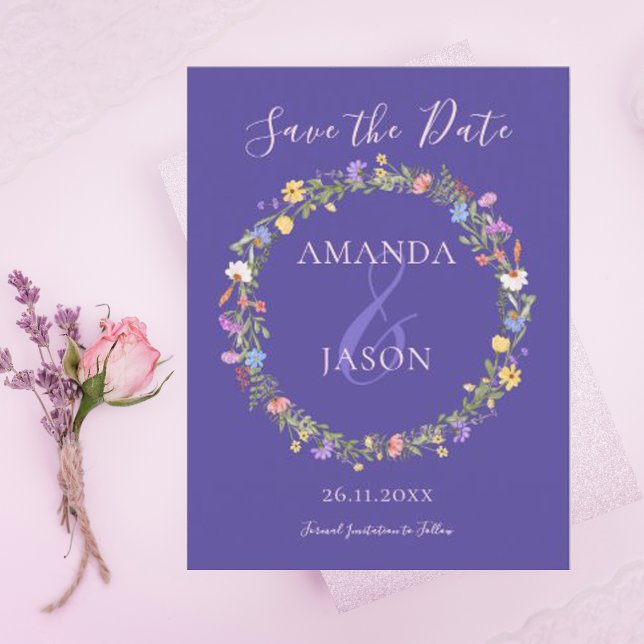 Carte Postale Couronne de fleurs sauvages Fleurs Mariage Enregis (Créateur téléchargé)