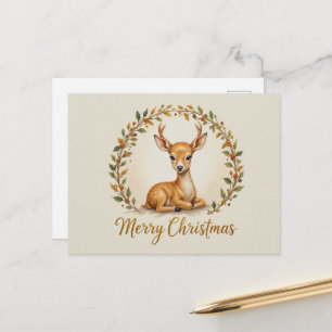 Carte Postale Couronne de Noël élégante de rennes minimaliste or