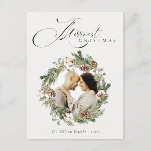 Carte Postale Couronne de Noël en pin rustique en coton 