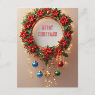 Carte Postale Couronne de Noël festive Fêtes 🎄✨ Poinsettia