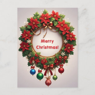 Carte Postale Couronne de Noël 🎄✨Poinsettia Élégance Dorée Lumi