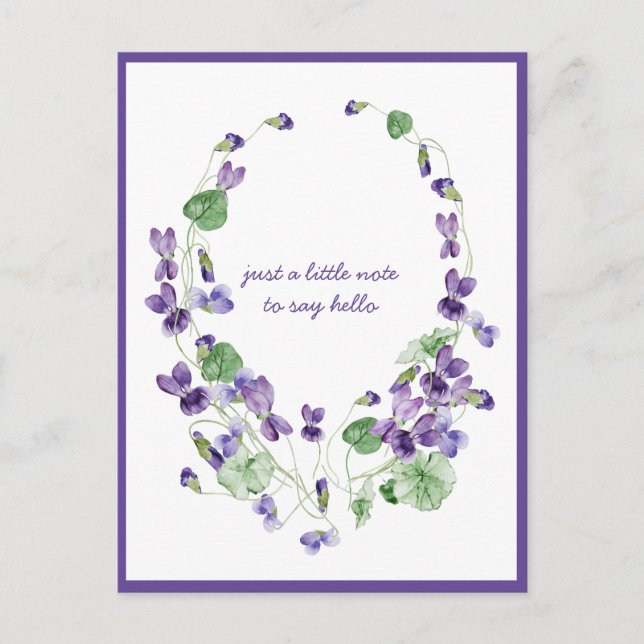 Carte Postale Couronne de violettes violettes à l'aquarelle Pens (Devant)