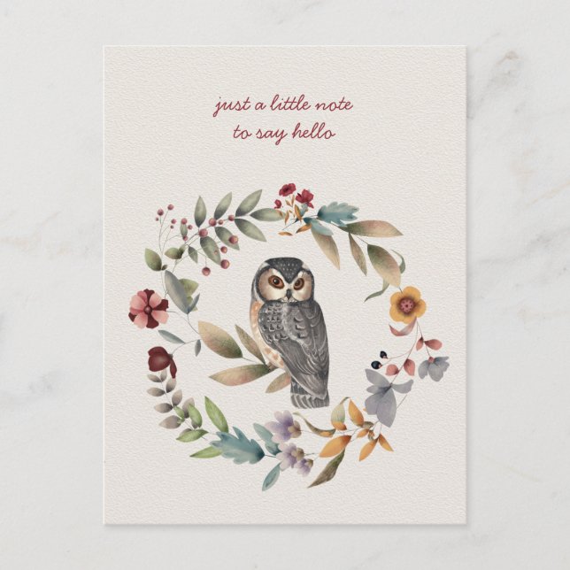 Carte Postale Couronne florale avec un hibou à l'intérieur pour  (Devant)