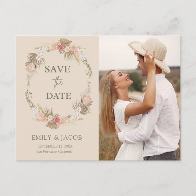 Carte Postale Couronne florale Boho Enregistrer la date (Devant)