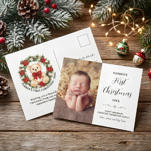 Carte Postale Couronne florale de Noël avec un ours en peluche m
