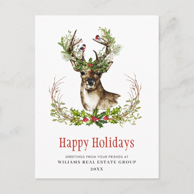 Carte Postale Courrier de Noël Deer Holiday Salutation d'entrepr (Devant)