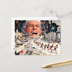 Carte Postale Cours! Le dentiste arrive Un collage surréaliste p