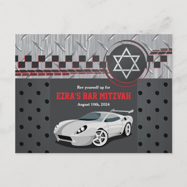 Carte Postale Course automobile Racecar Bar Mitzvah Enregistrer  (Devant)